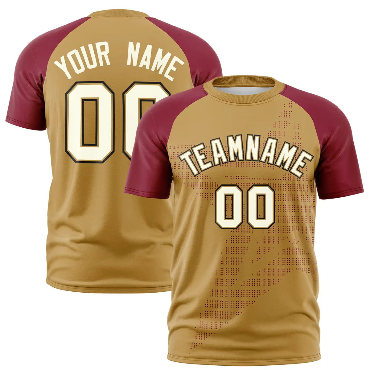 Custom Old Gold Crimson Crew Neck Star Style  Design  Performance T-Shirt