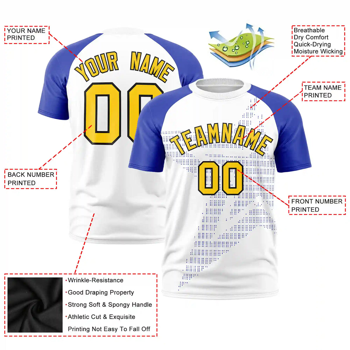 Custom White Royal Blue Crew Neck Star Style  Design  Performance T-Shirt