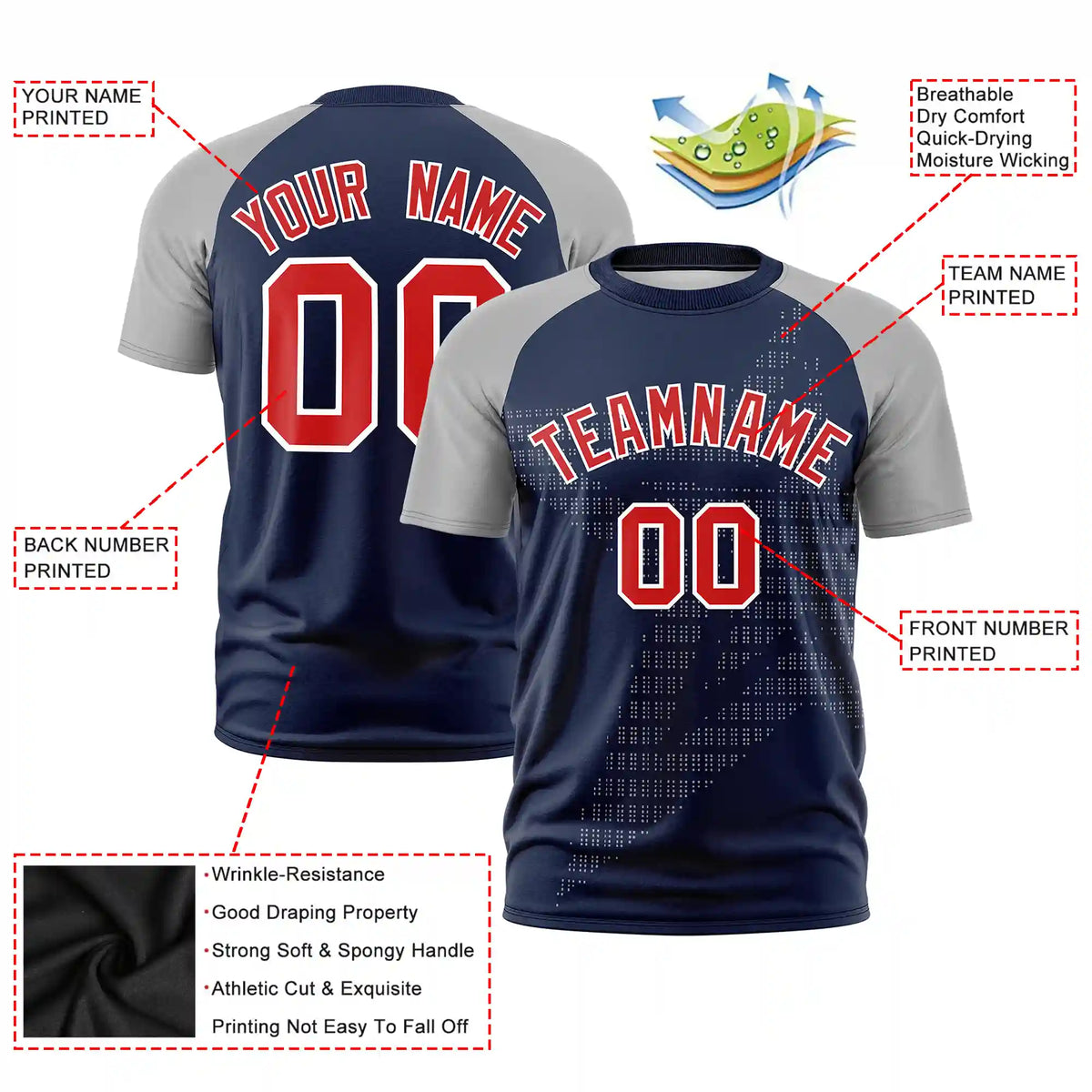 Custom Navy Gray Crew Neck Star Style  Design  Performance T-Shirt