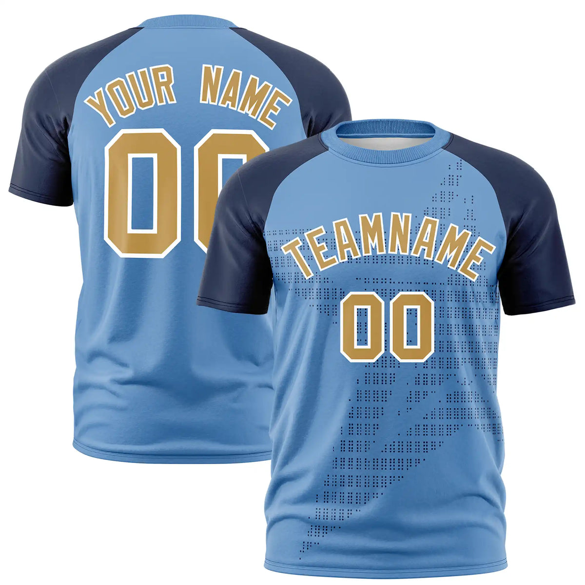 Custom Light Blue Navy Crew Neck Star Style  Design  Performance T-Shirt