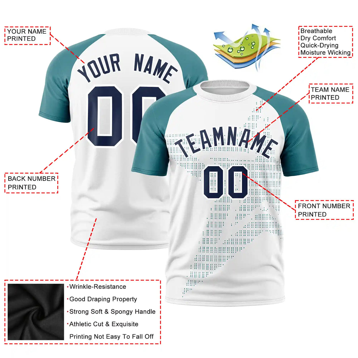 Custom White Aqua Crew Neck Star Style  Design  Performance T-Shirt