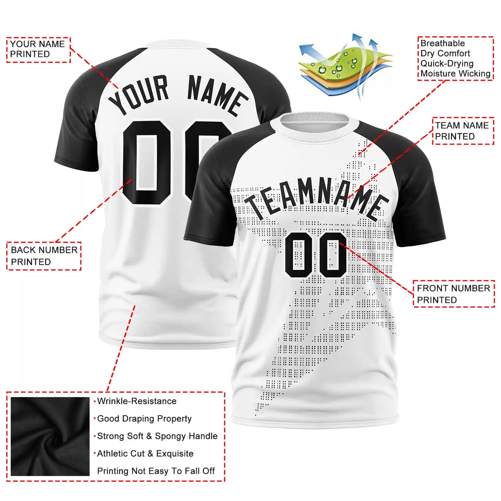 Custom White Black Crew Neck Star Style  Design  Performance T-Shirt