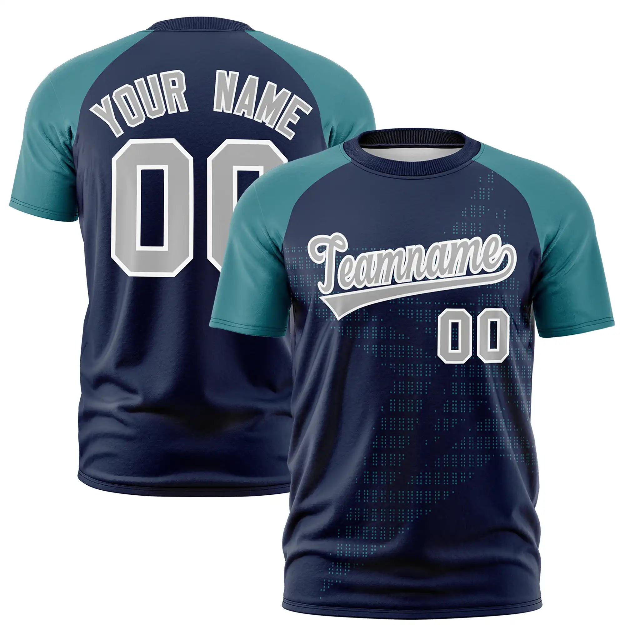 Custom Navy Aqua Crew Neck Star Style  Design  Performance T-Shirt