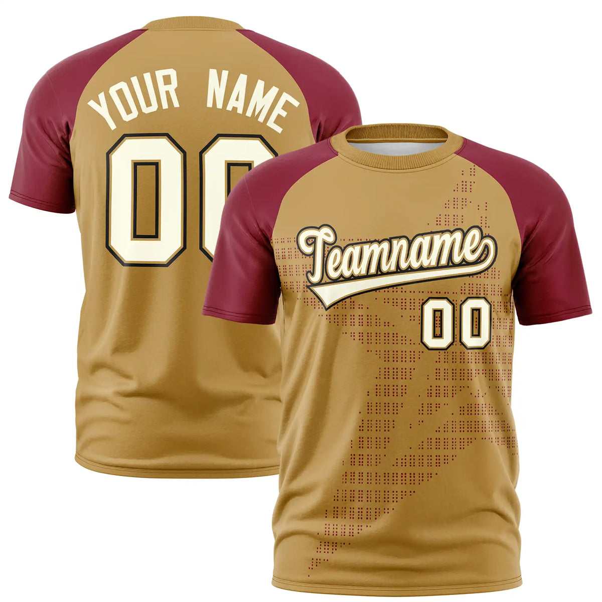 Custom Old Gold Crimson Crew Neck Star Style  Design  Performance T-Shirt