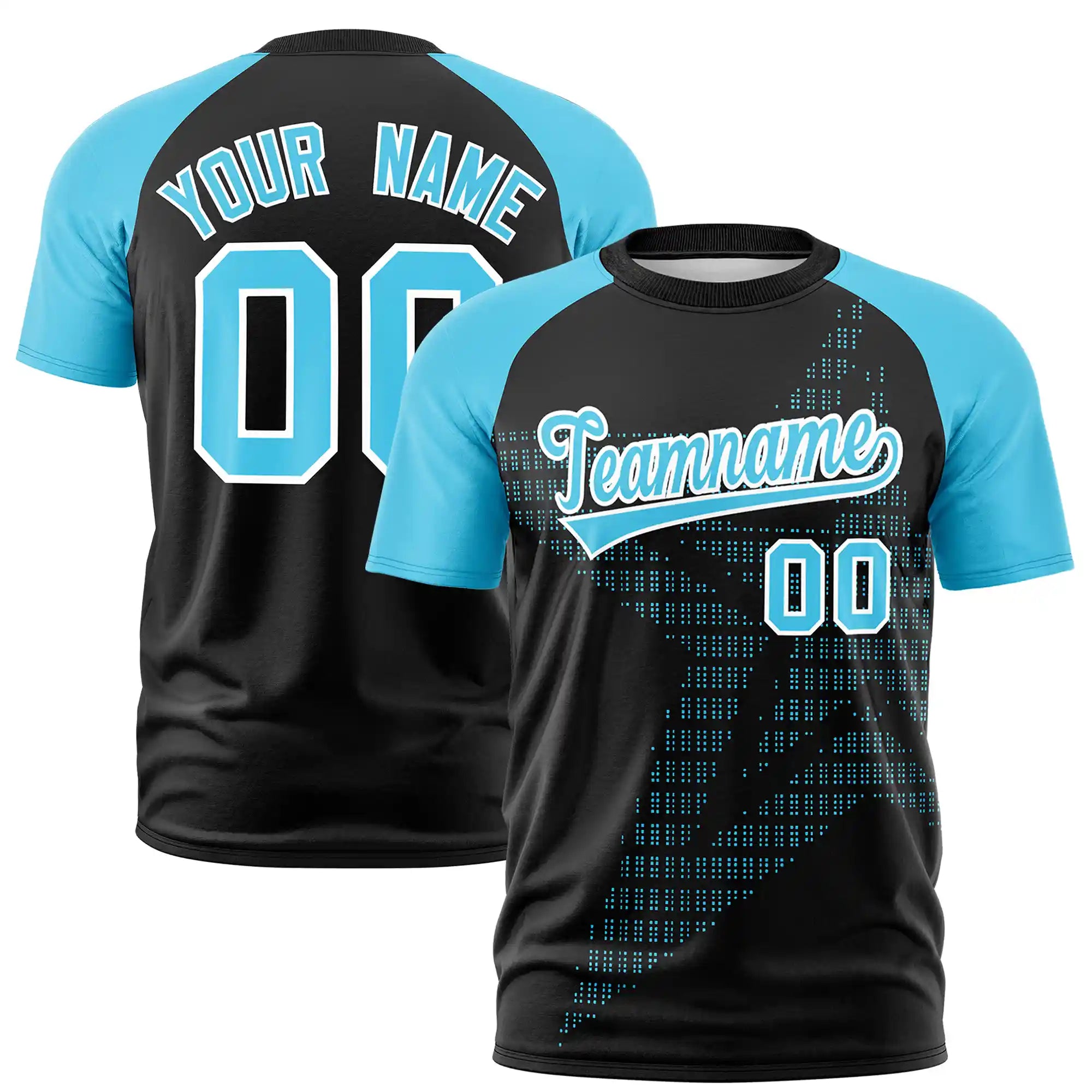 Custom Black Sky Blue Crew Neck Star Style  Design  Performance T-Shirt