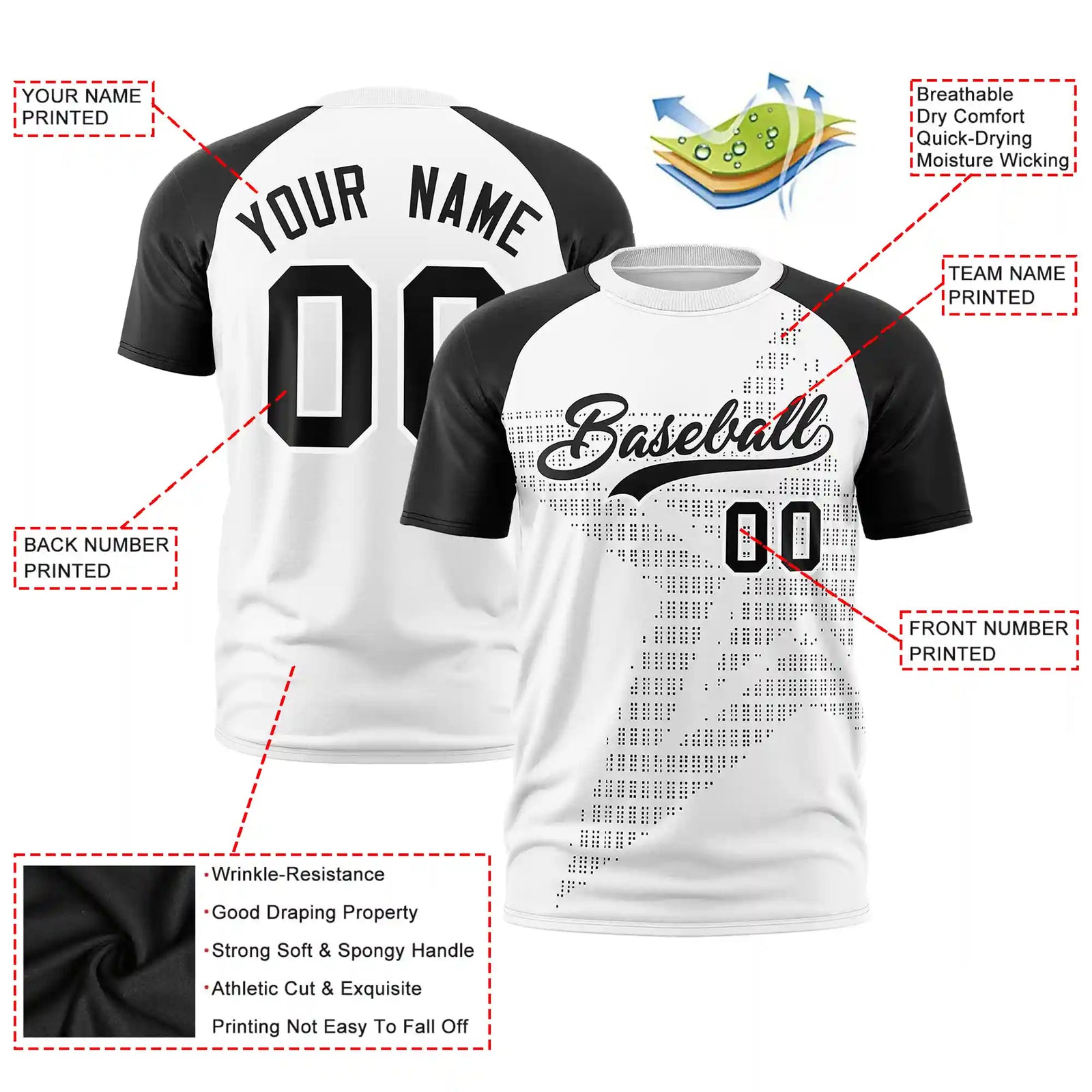 Custom White Black Crew Neck Star Style  Design  Performance T-Shirt