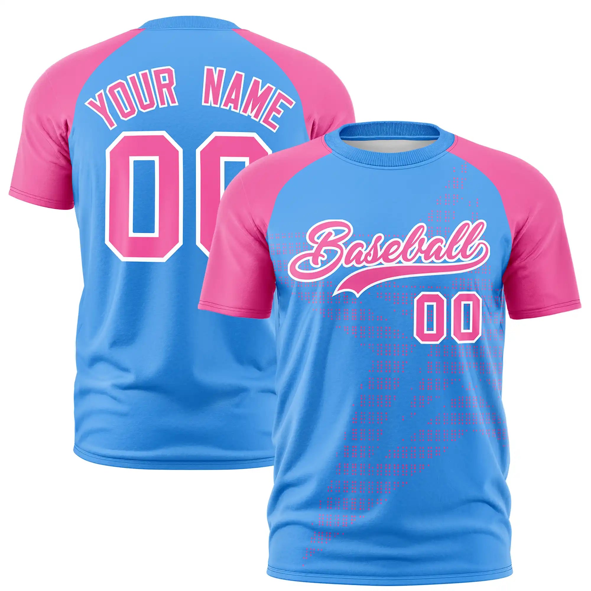 Custom Powder Blue Pink Crew Neck Star Style  Design  Performance T-Shirt