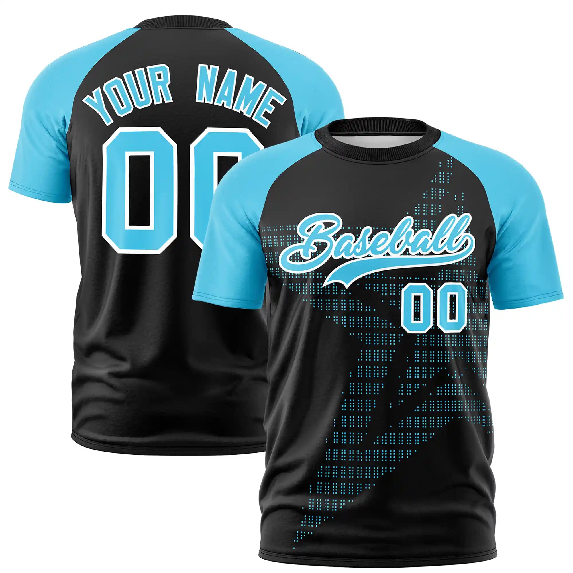 Custom Black Sky Blue Crew Neck Star Style  Design  Performance T-Shirt