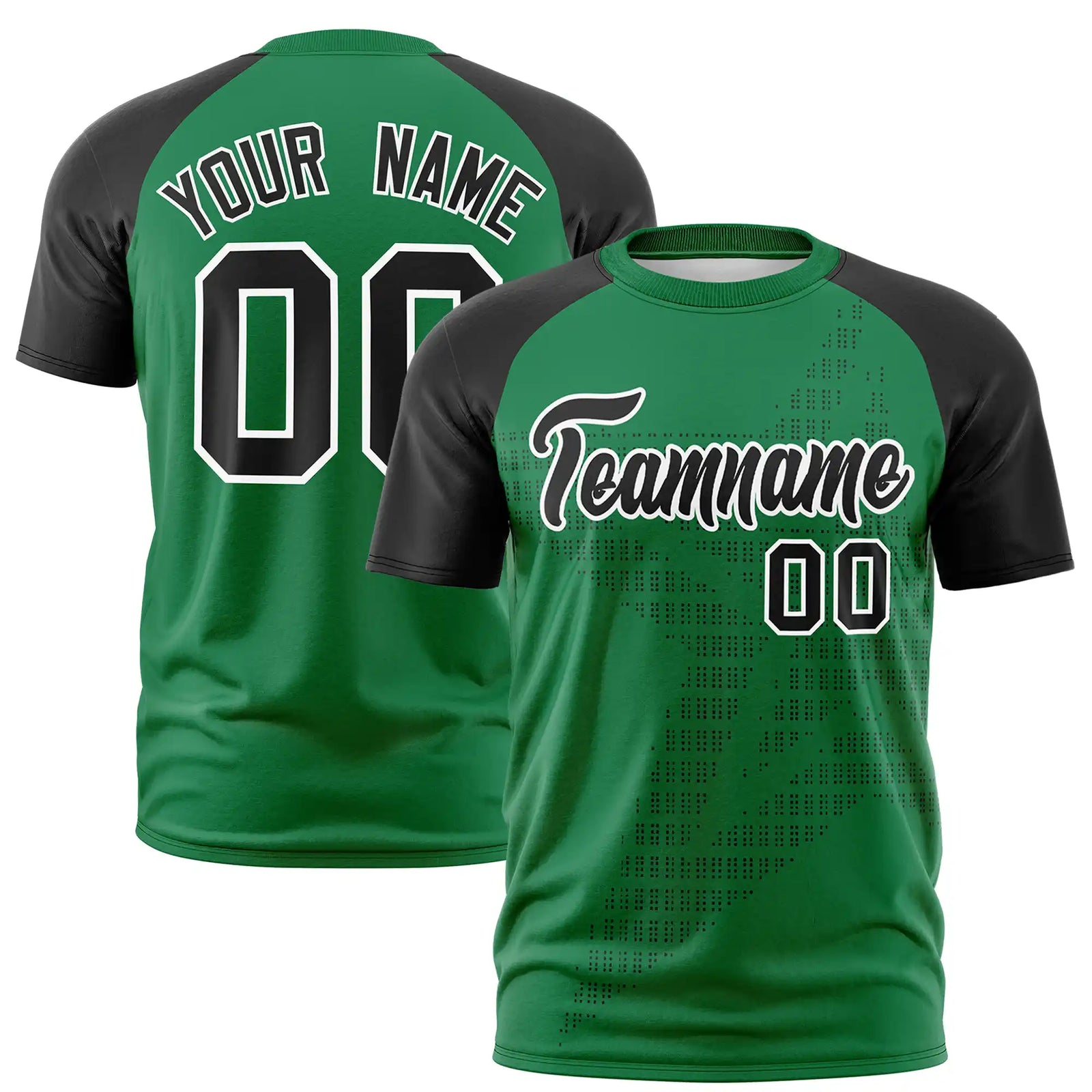 Custom Kelly Green Black Crew Neck Star Style  Design  Performance T-Shirt