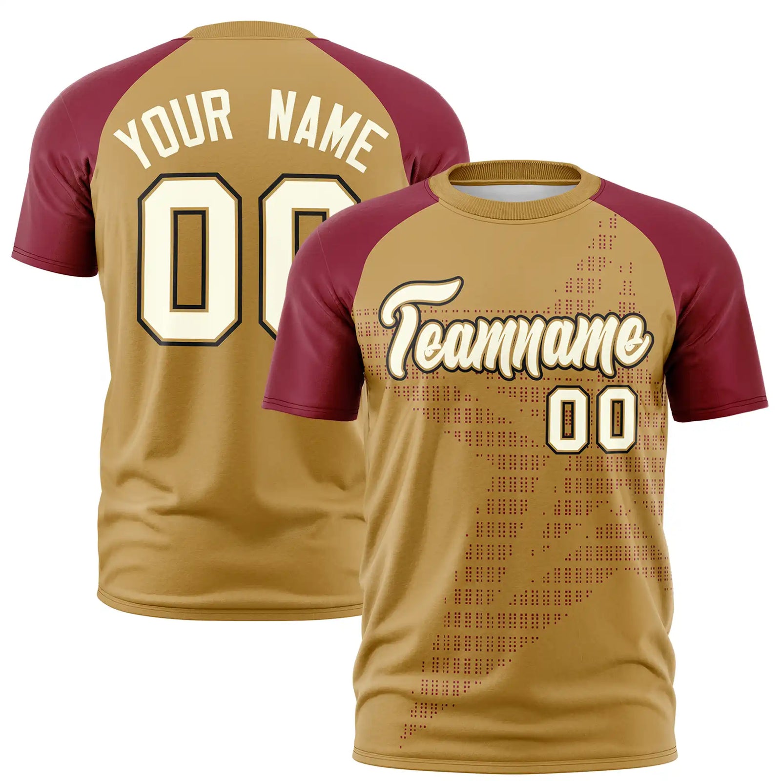 Custom Old Gold Crimson Crew Neck Star Style  Design  Performance T-Shirt