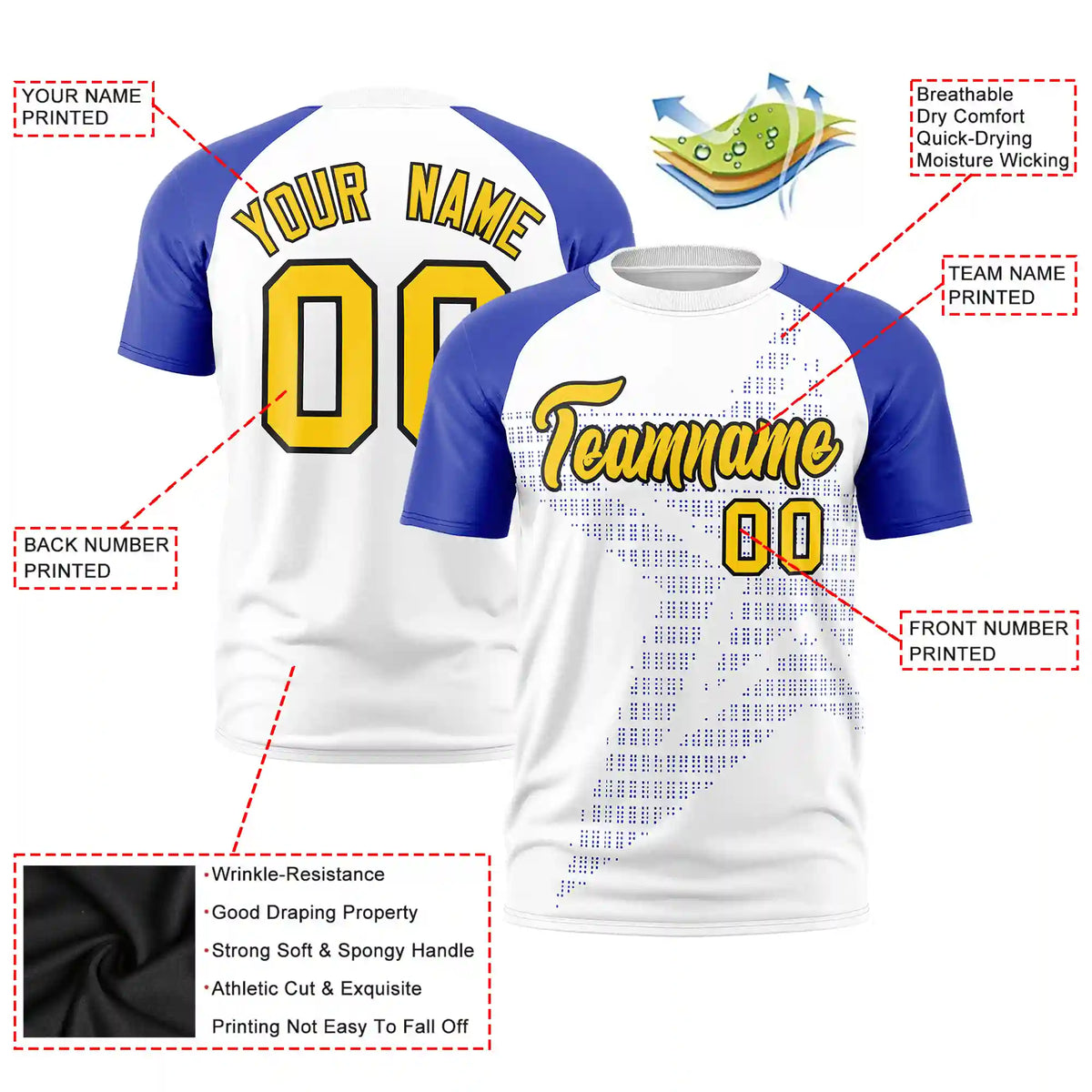 Custom White Royal Blue Crew Neck Star Style  Design  Performance T-Shirt