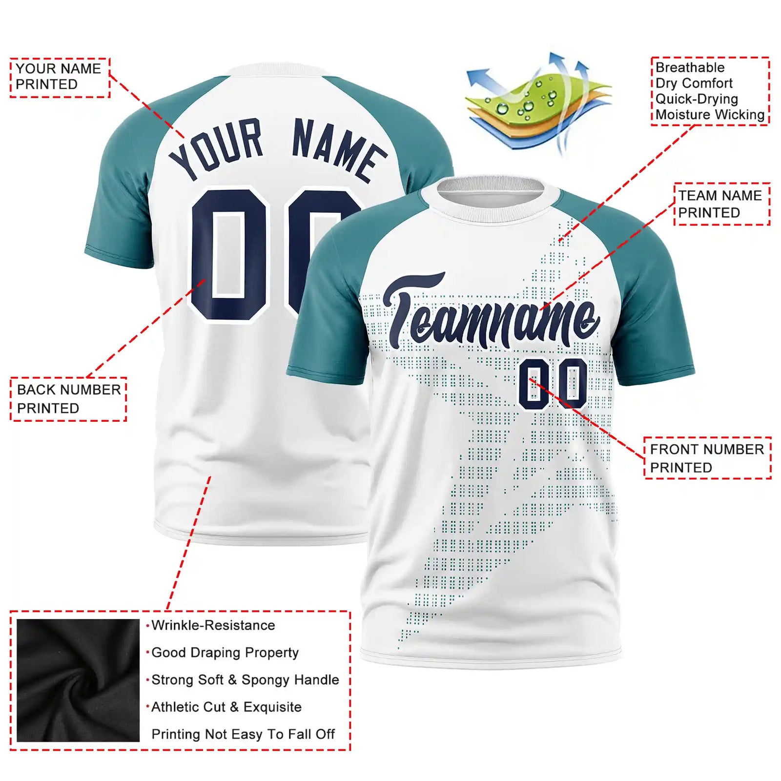 Custom White Aqua Crew Neck Star Style  Design  Performance T-Shirt