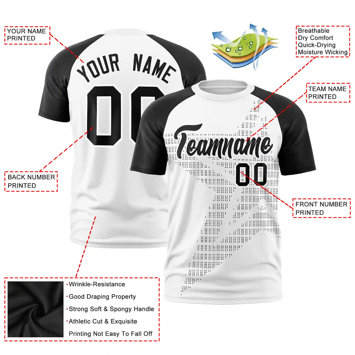 Custom White Black Crew Neck Star Style  Design  Performance T-Shirt