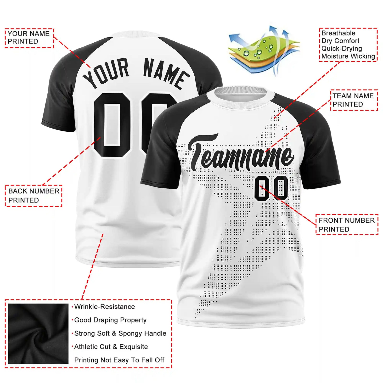 Custom White Black Crew Neck Star Style  Design  Performance T-Shirt