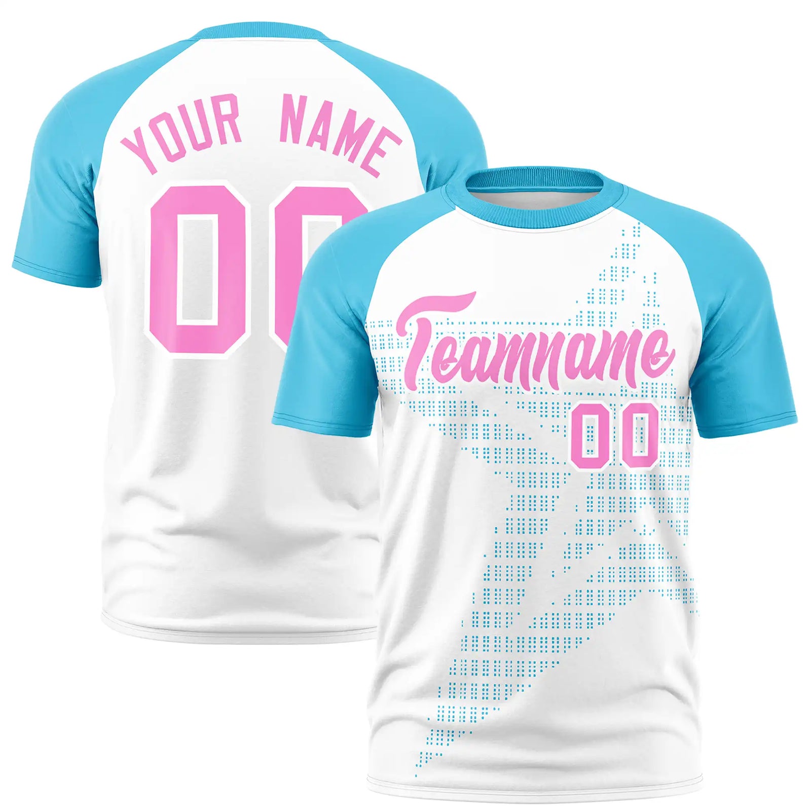 Custom White Sky Blue Crew Neck Star Style  Design  Performance T-Shirt