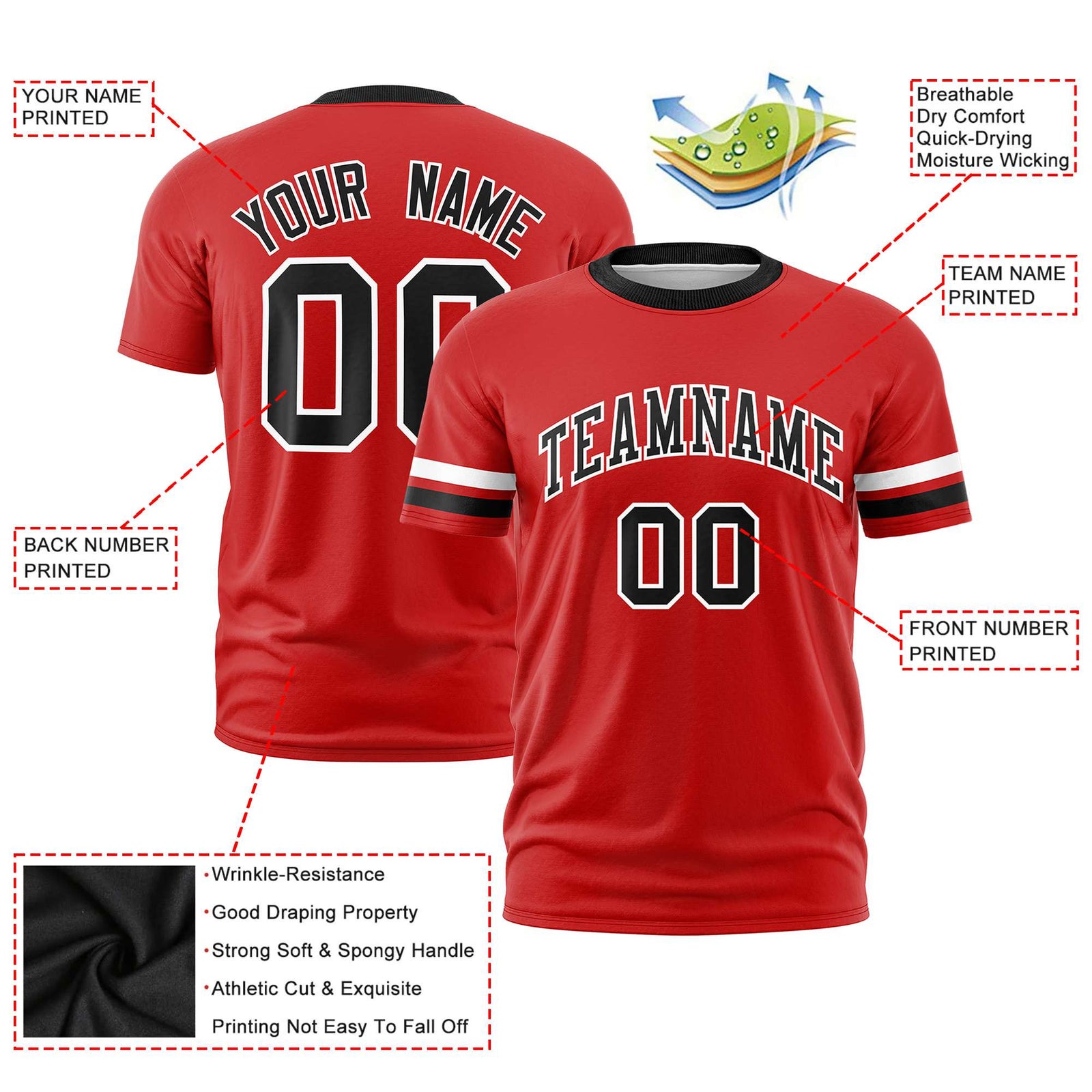 Custom Red White-Black Color Block Design Performance T-Shirt