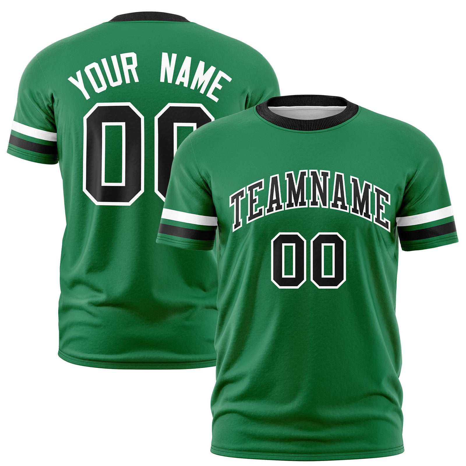 Custom Kelly Green White-Black Color Block Design Performance T-Shirt