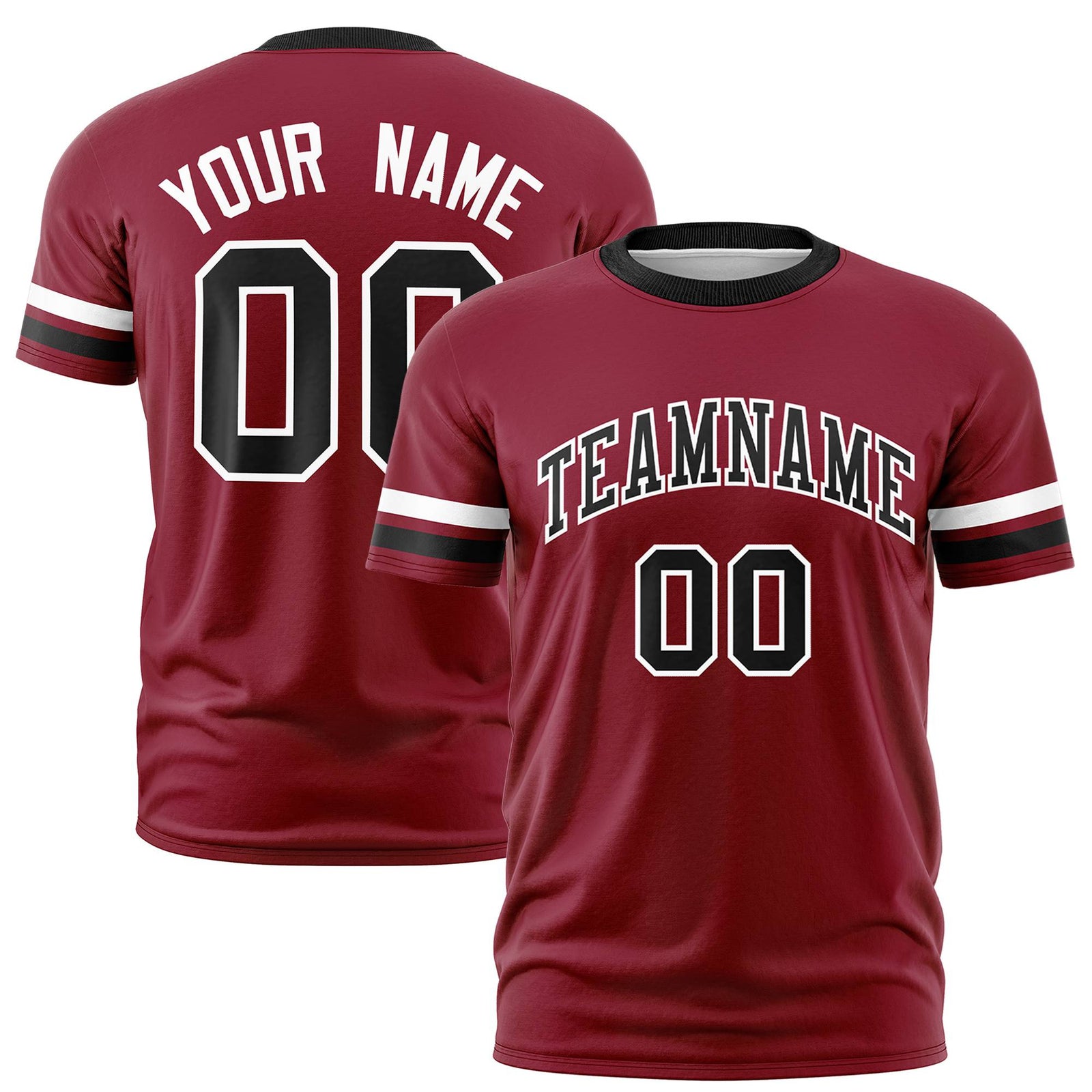 Custom Crimson White-Black Color Block Design Performance T-Shirt