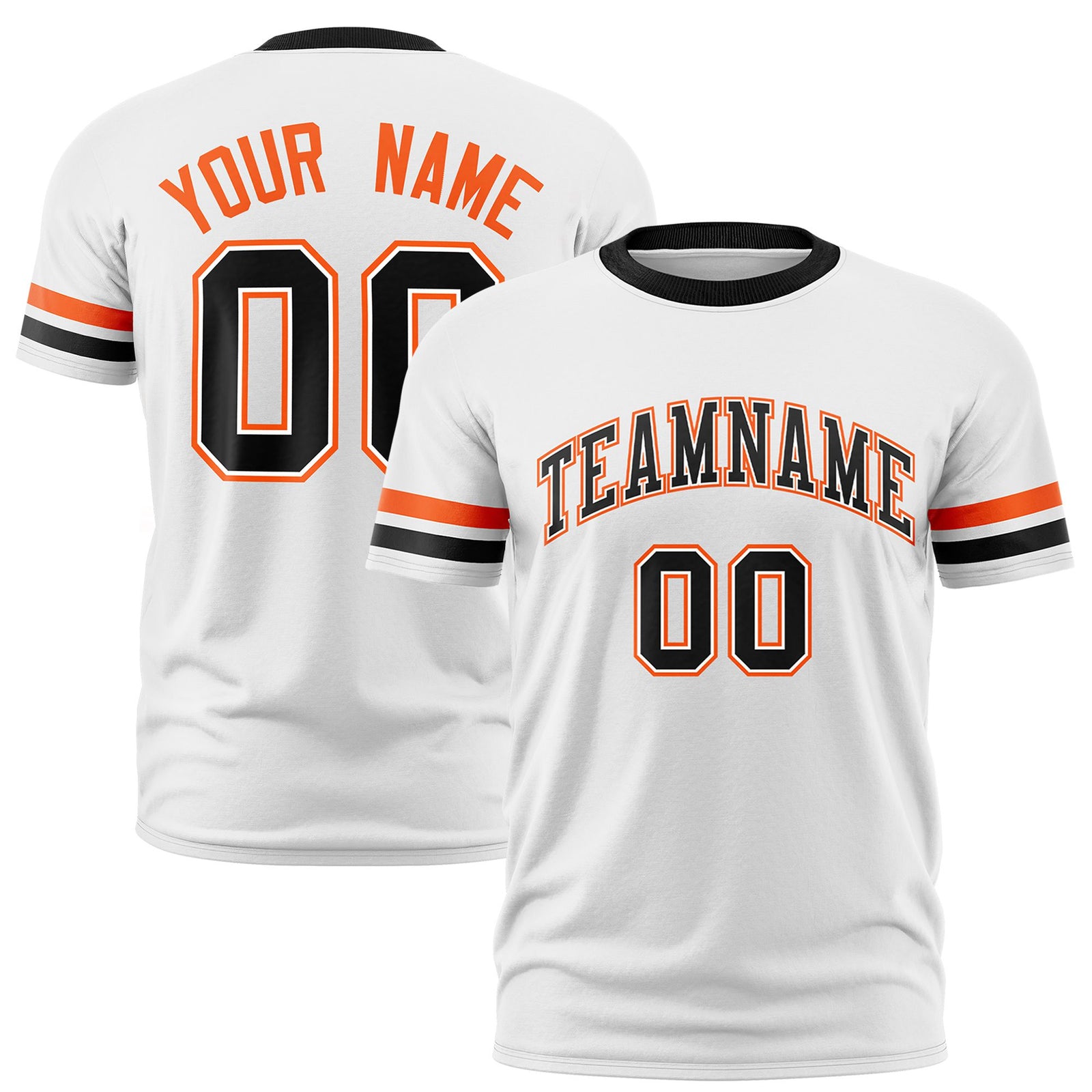 Custom White Orange-Black Color Block Design Performance T-Shirt