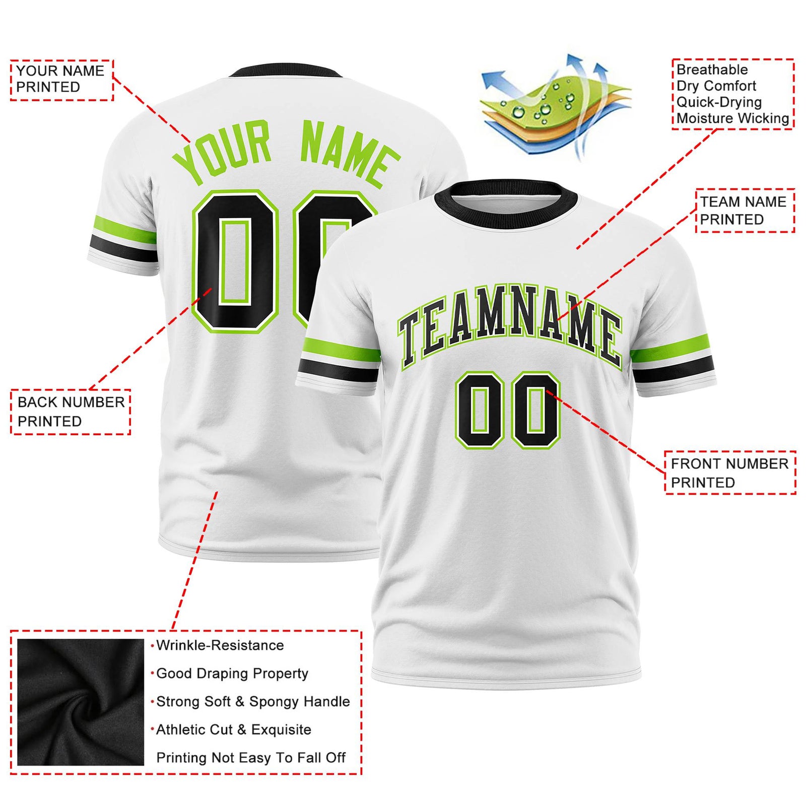 Custom White Neon Green-Black Color Block Design Performance T-Shirt