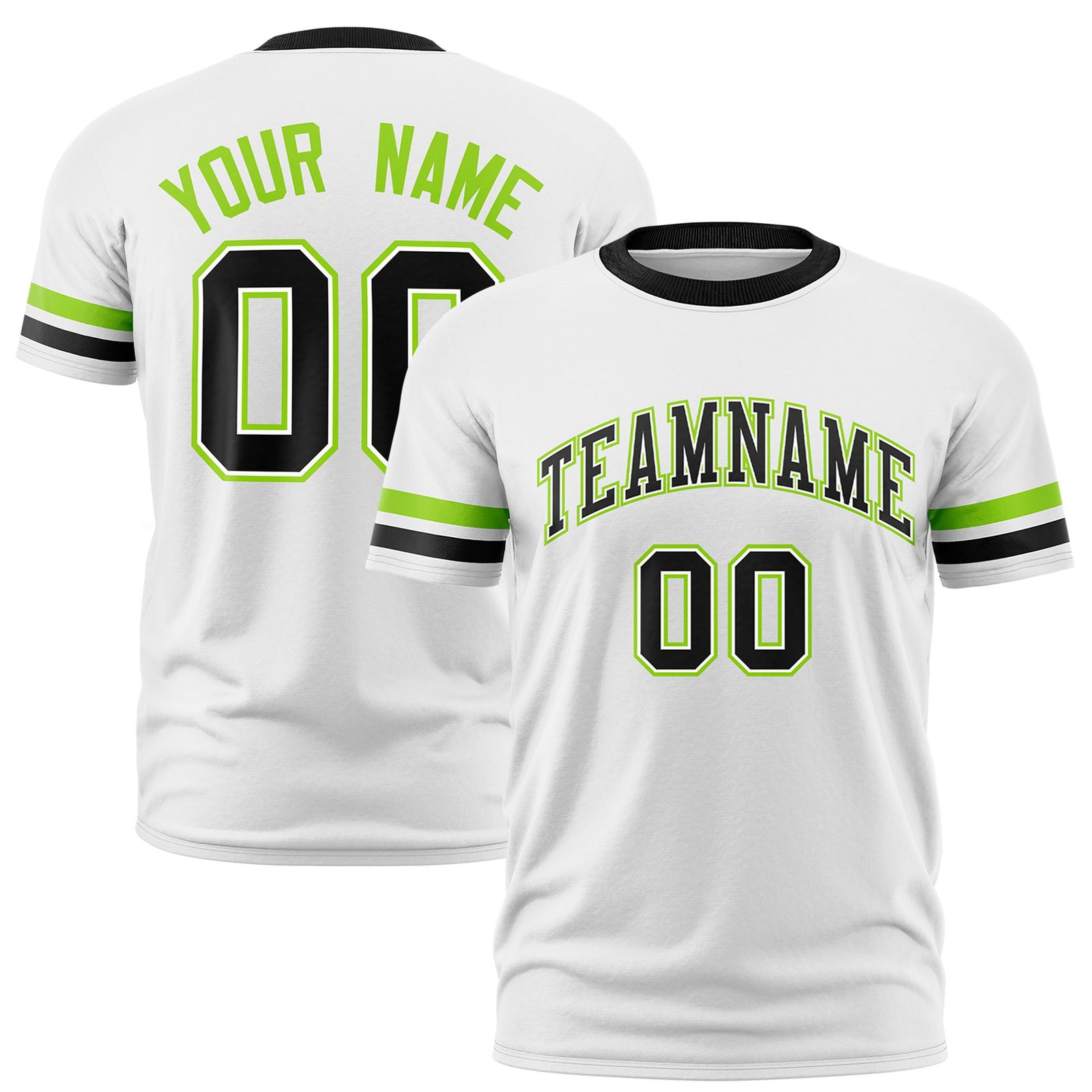 Custom White Neon Green-Black Color Block Design Performance T-Shirt