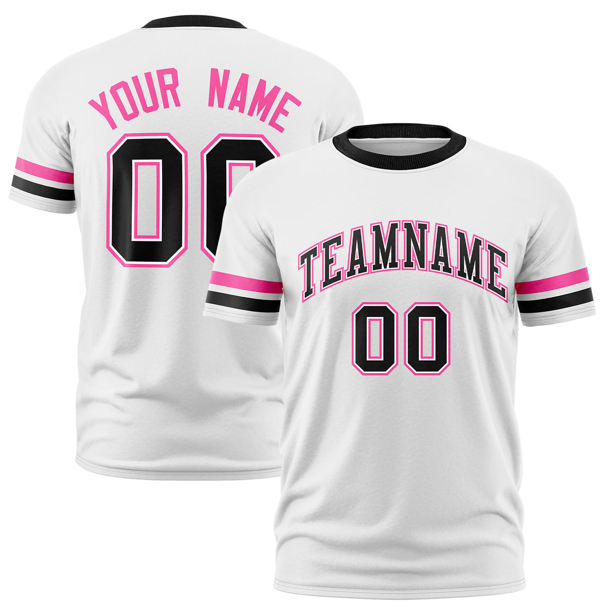 Custom White Pink-Black Color Block Design Performance T-Shirt