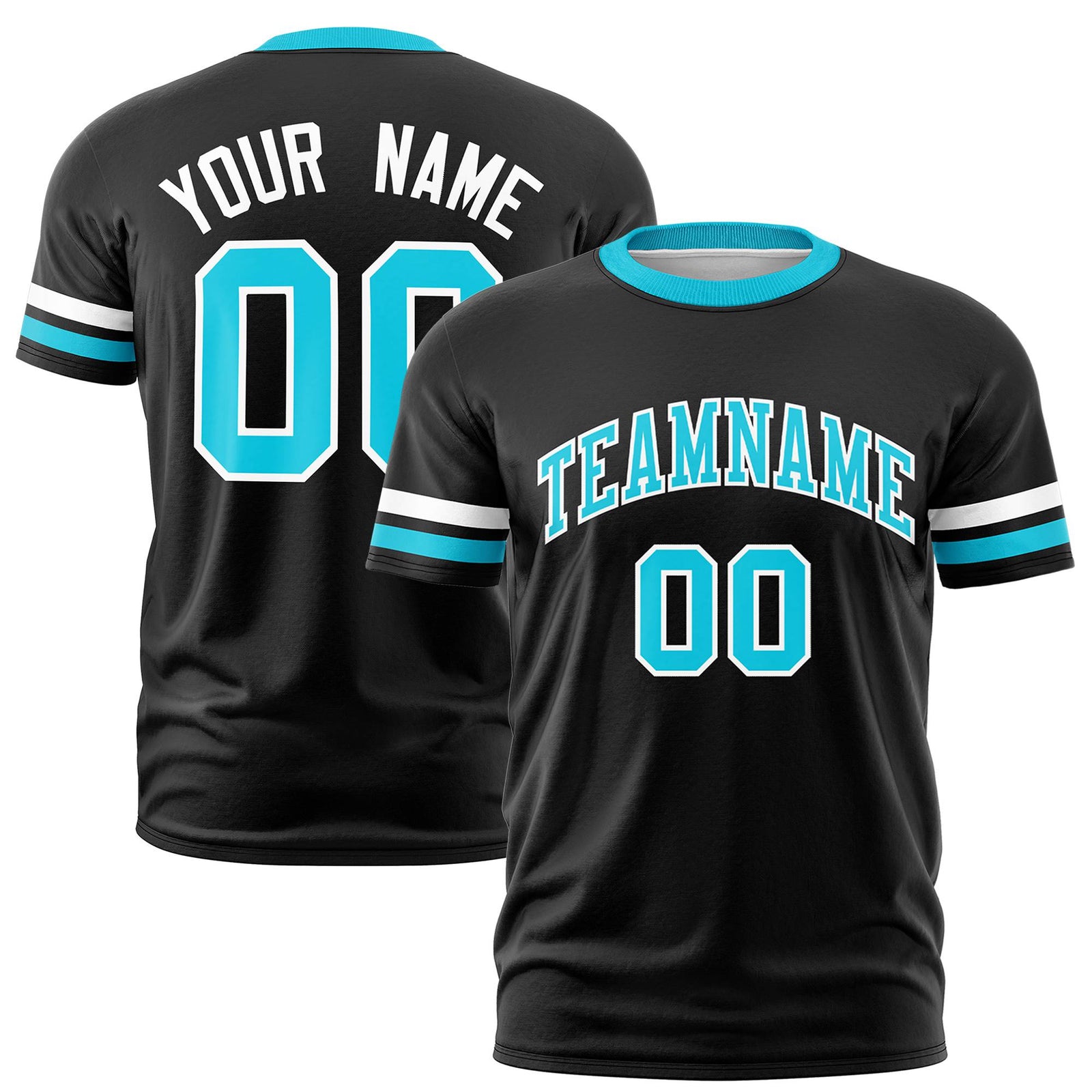 Custom Black White-Sky Blue Color Block Design Performance T-Shirt