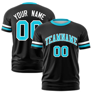 Custom Black White-Sky Blue Color Block Design Performance T-Shirt - Style 1