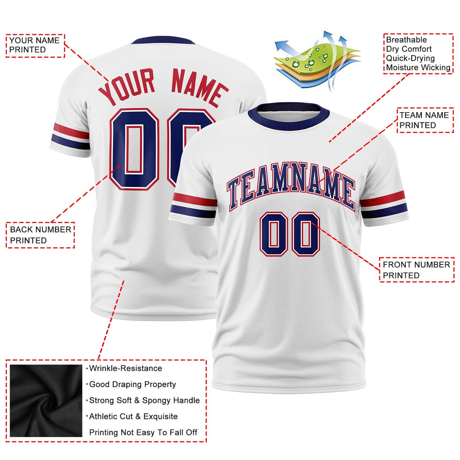 Custom Black White-Blue Color Block Design Performance T-Shirt