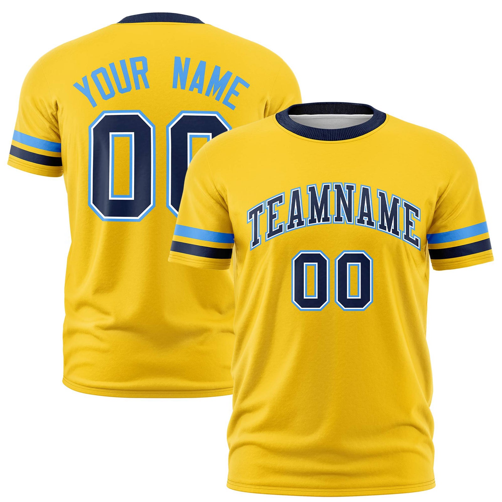 Custom Gold01 Powder Blue-Navy Color Block Design Performance T-Shirt