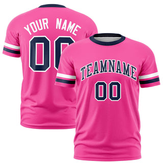 Custom Pink White-Navy Color Block Design Performance T-Shirt - Style 1