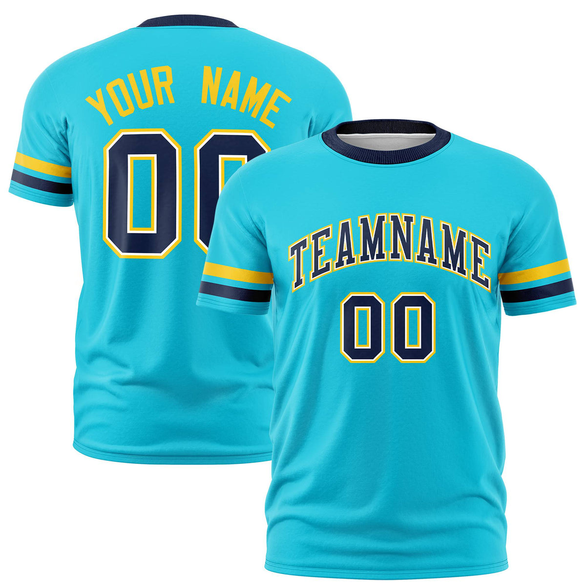 Custom Sky Blue Gold01-Navy Color Block Design Performance T-Shirt