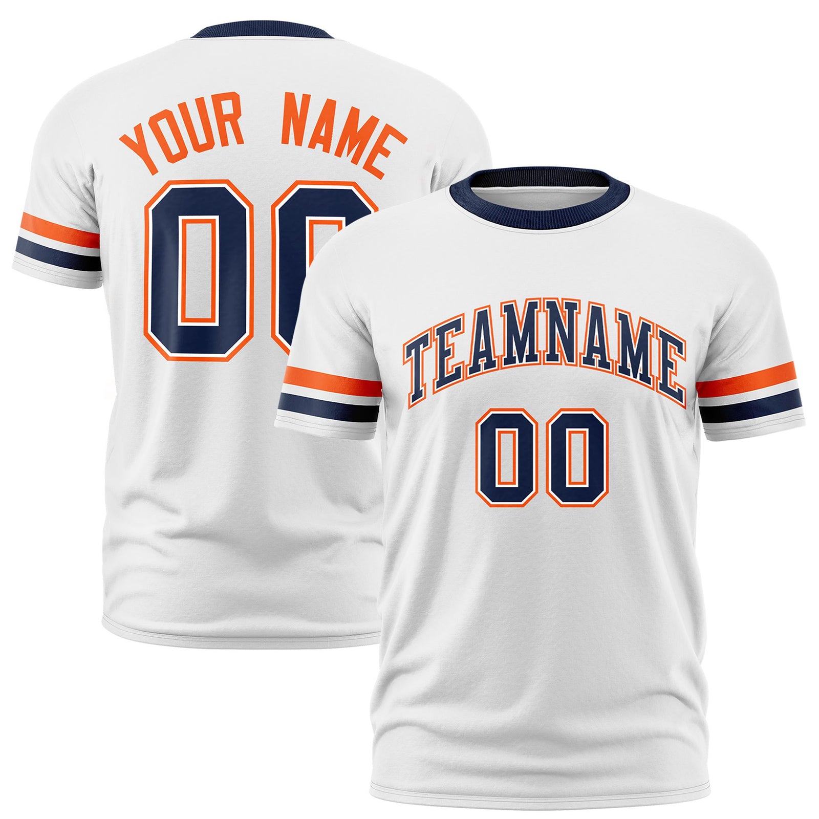 Custom White Orange-Navy Color Block Design Performance T-Shirt