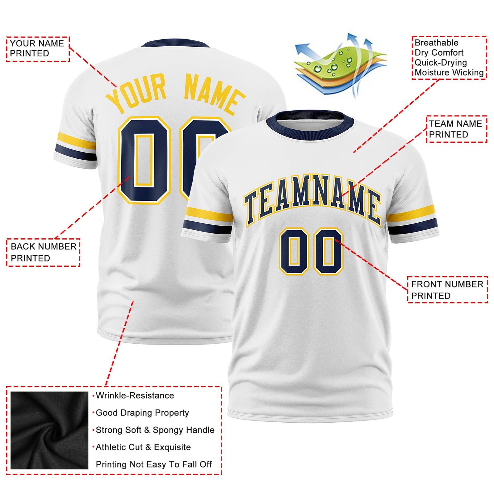 Custom White Gold01-Navy Color Block Design Performance T-Shirt