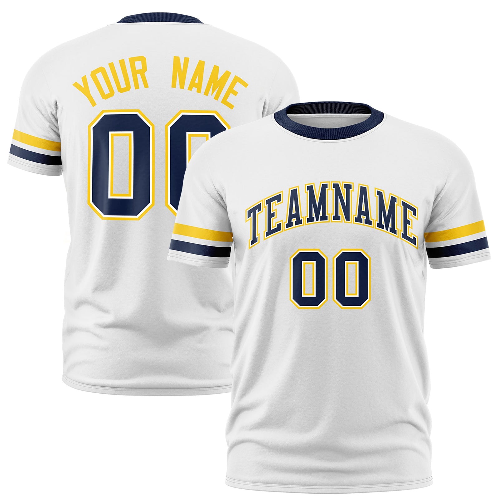 Custom White Gold01-Navy Color Block Design Performance T-Shirt