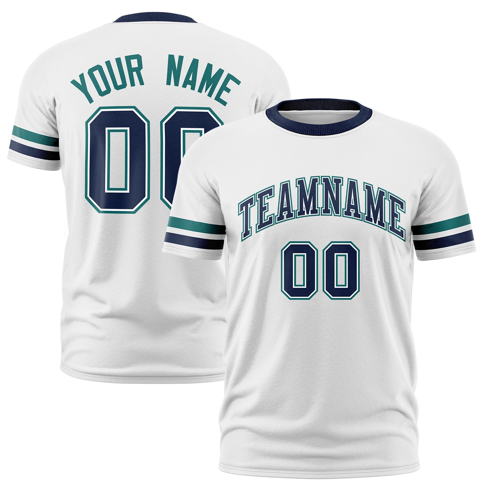 Custom White Aqua-Navy Color Block Design Performance T-Shirt