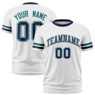 Camiseta deportiva personalizada con diseño de bloques de color blanco aguamarina y azul marino - Estilo 1