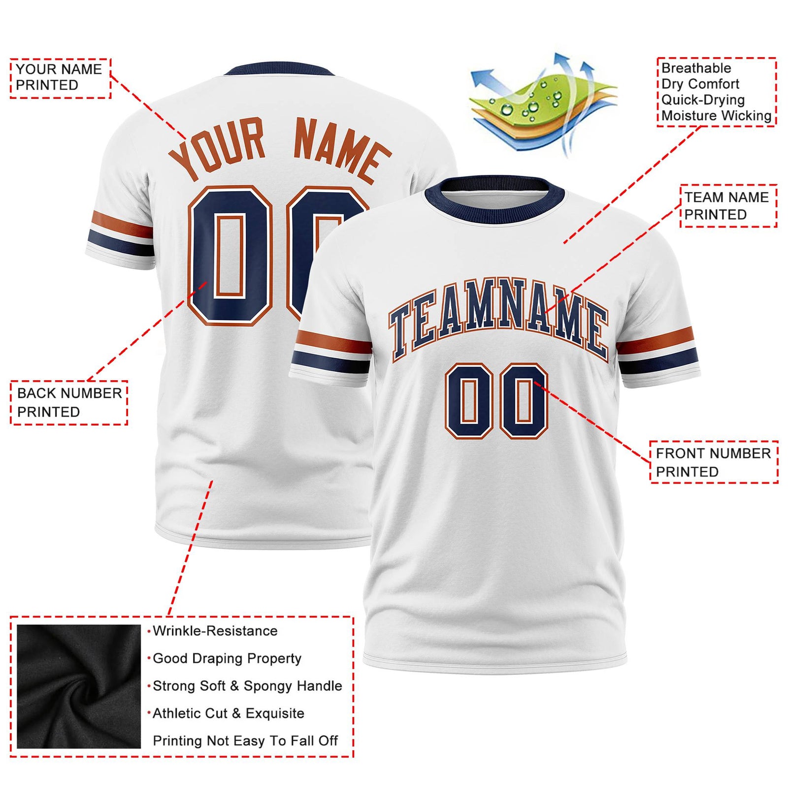 Custom White Texas Orange-Navy Color Block Design Performance T-Shirt