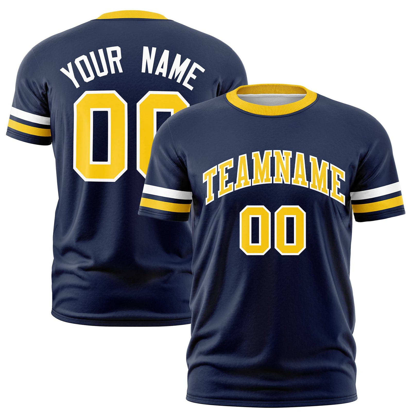 Custom Navy White-Gold01 Color Block Design Performance T-Shirt