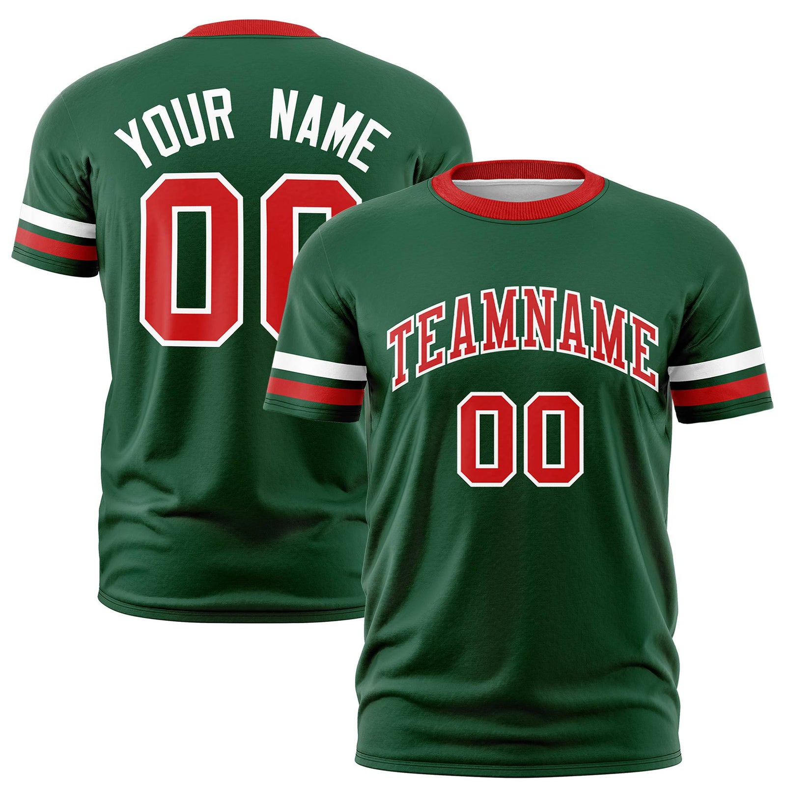 Custom Green White-Red Color Block Design Performance T-Shirt