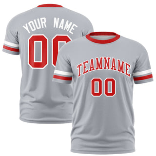 Custom Gray White-Red Color Block Design Performance T-Shirt - Style 1