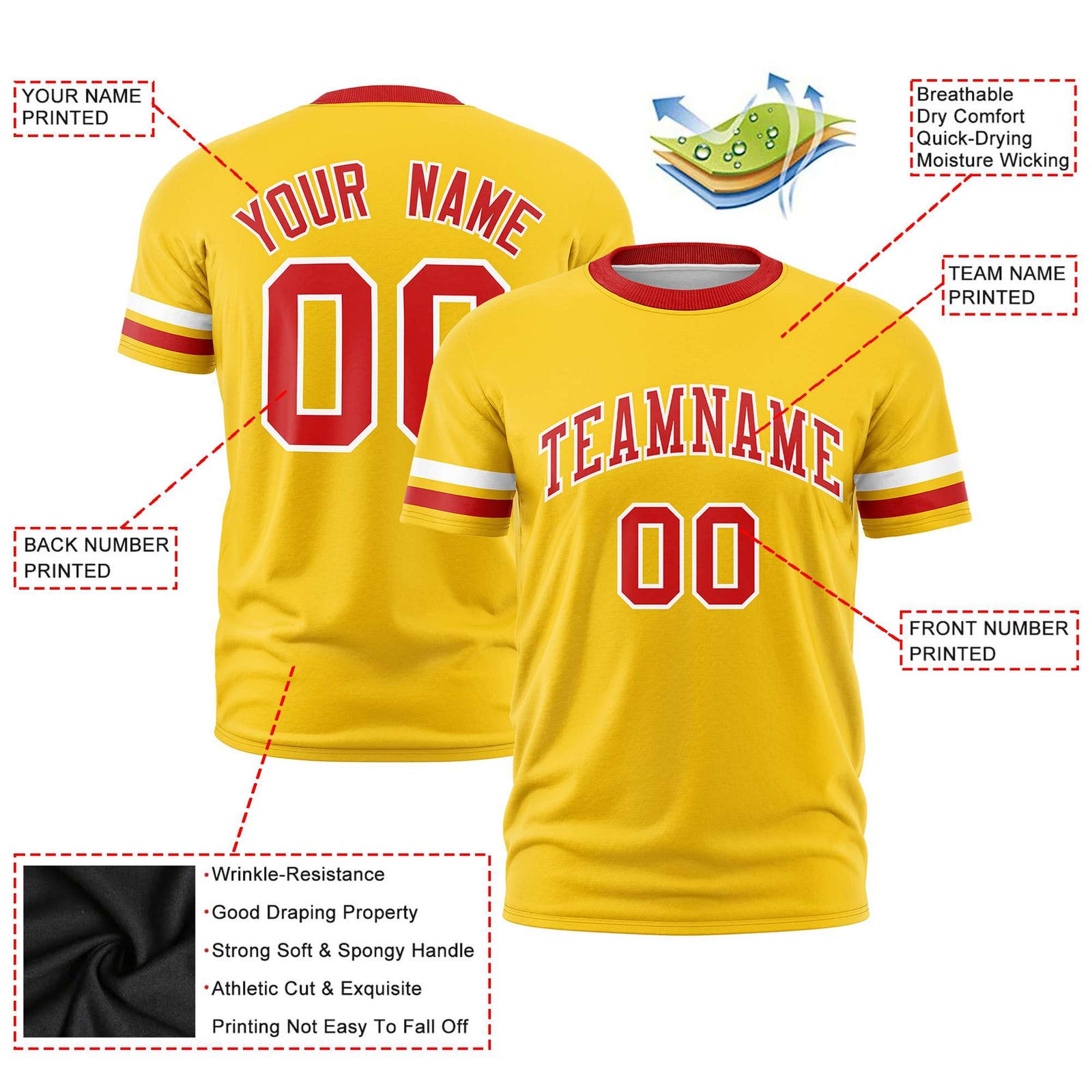 Custom Gold01 White-Red Color Block Design Performance T-Shirt