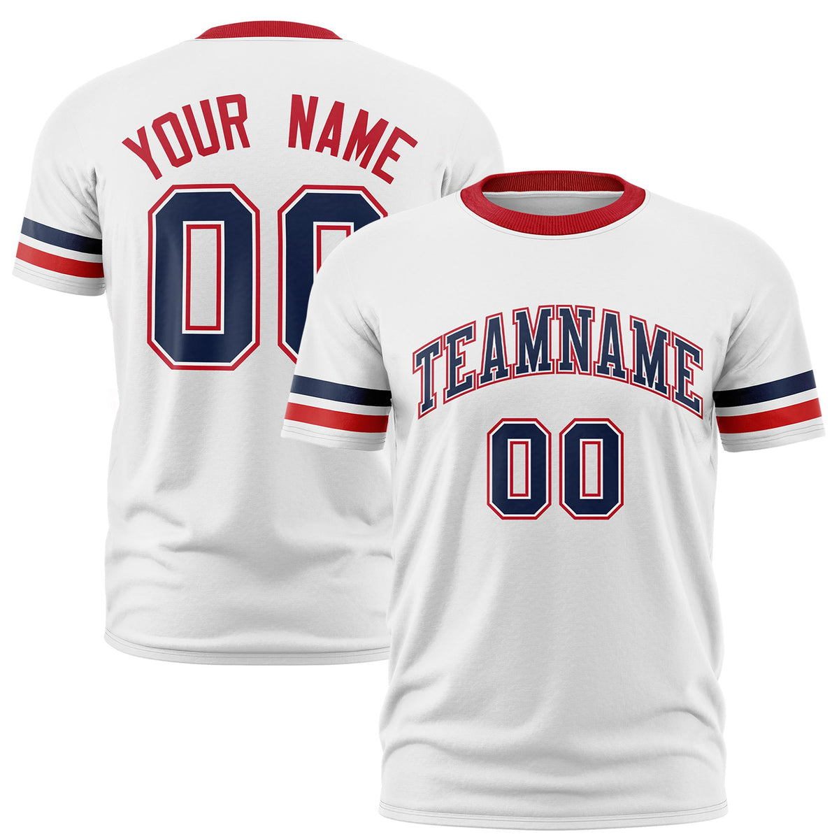 Custom White Navy-Red Color Block Design Performance T-Shirt