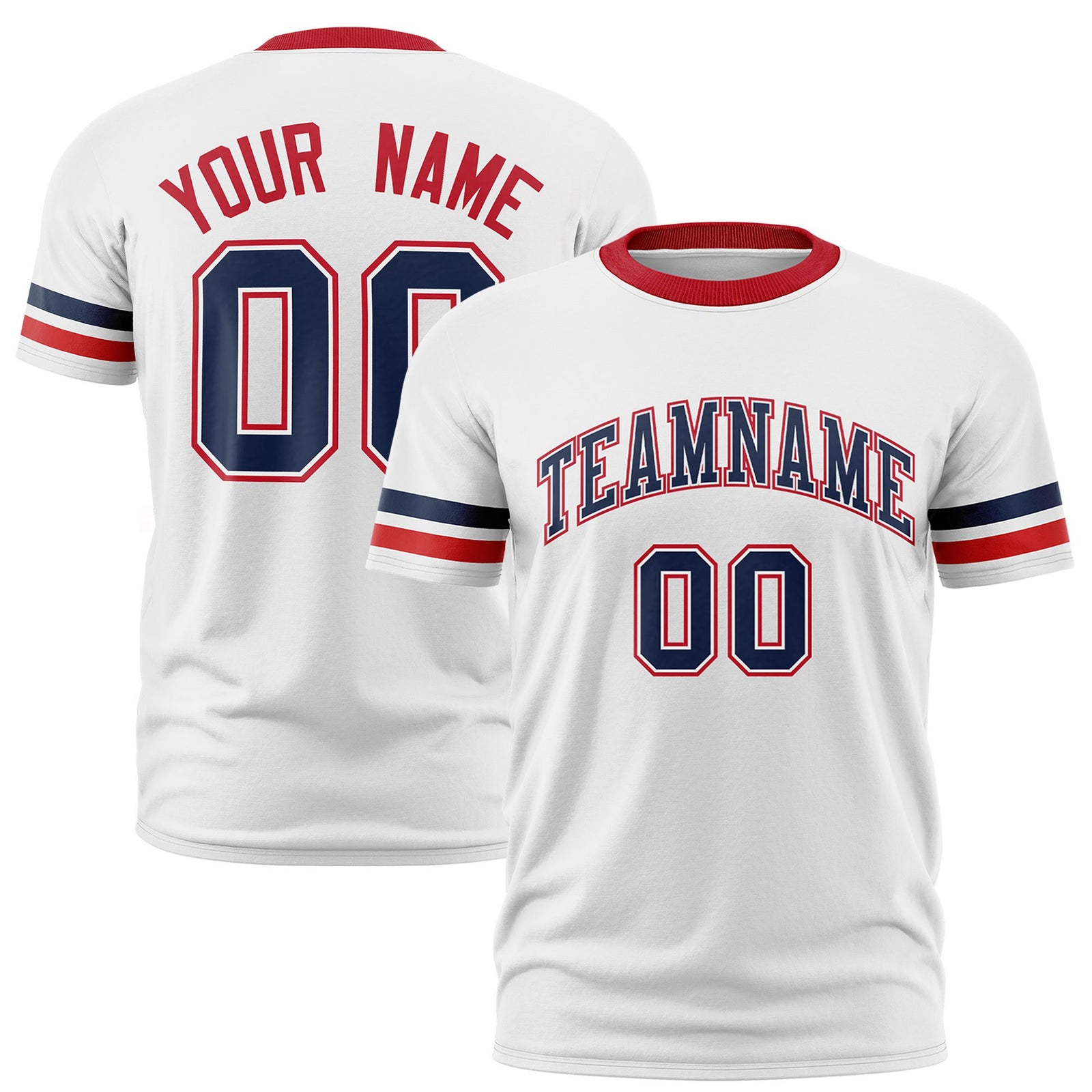 Custom White Navy-Red Color Block Design Performance T-Shirt
