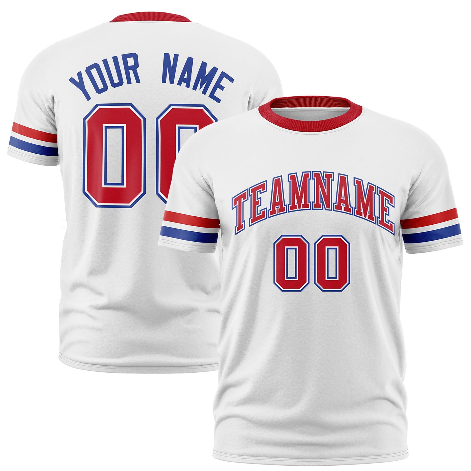 Custom White Red-Royal Blue Color Block Design Performance T-Shirt