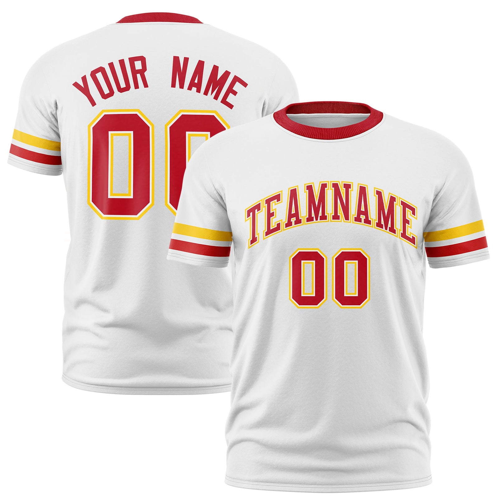 Custom White Gold01-Red Color Block Design Performance T-Shirt
