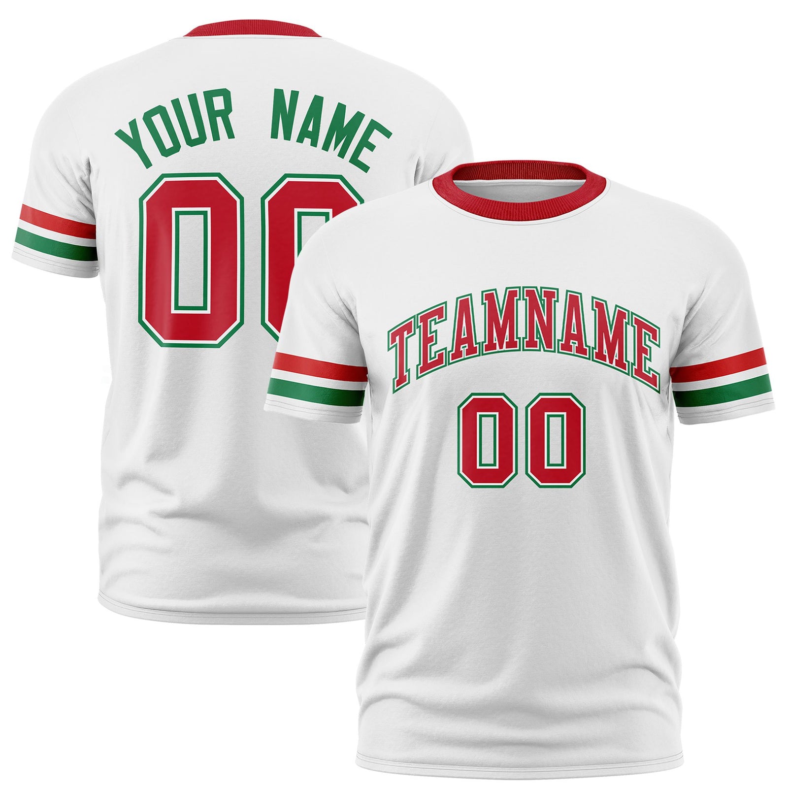 Custom White Red-Kelly Green Color Block Design Performance T-Shirt