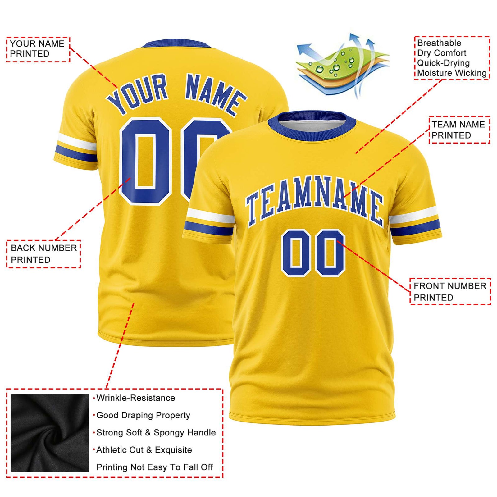 Custom Gold01 White-Royal Blue Color Block Design Performance T-Shirt