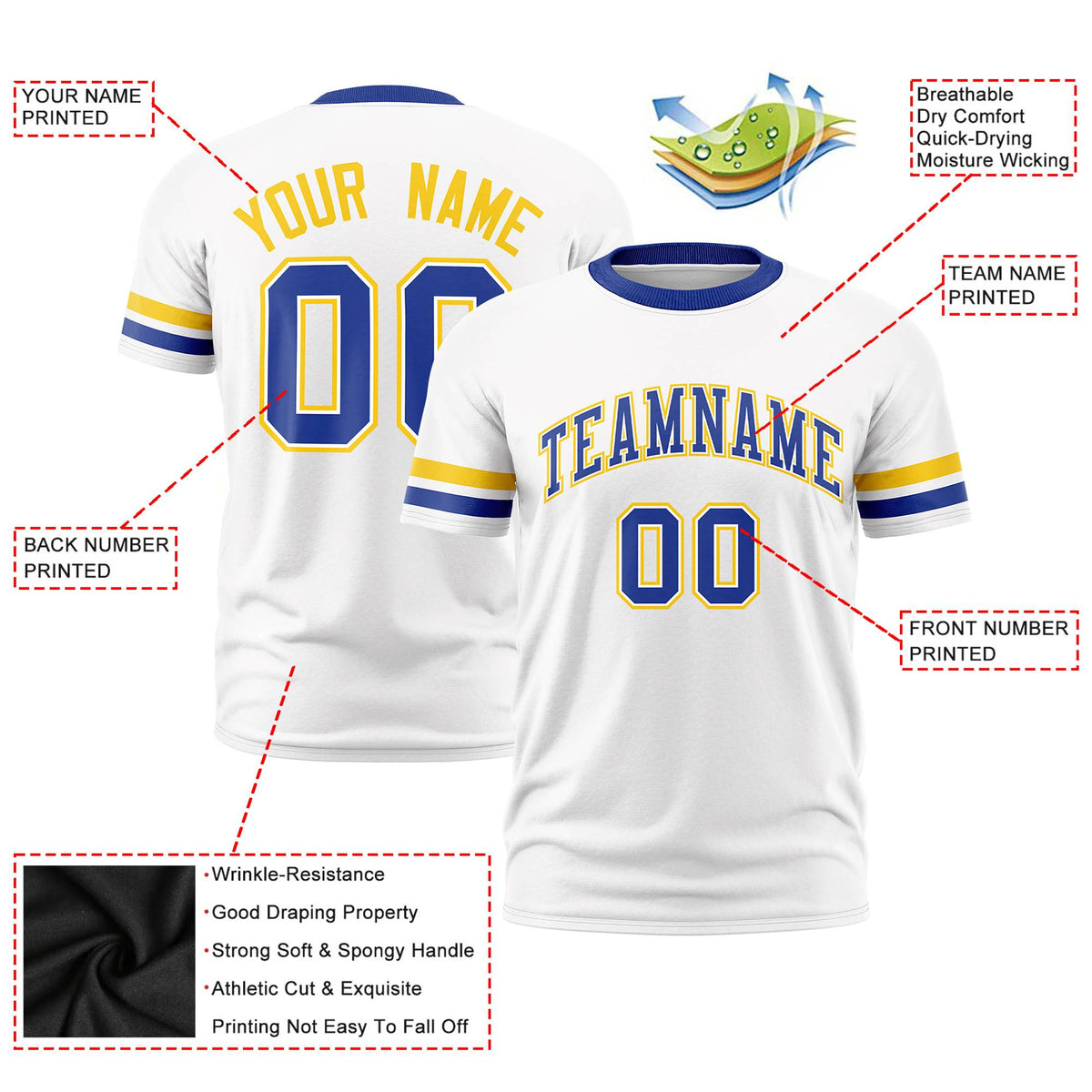 Custom White Gold01-Royal Blue Color Block Design Performance T-Shirt