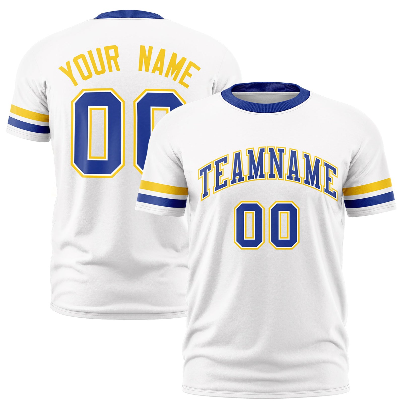 Custom White Gold01-Royal Blue Color Block Design Performance T-Shirt